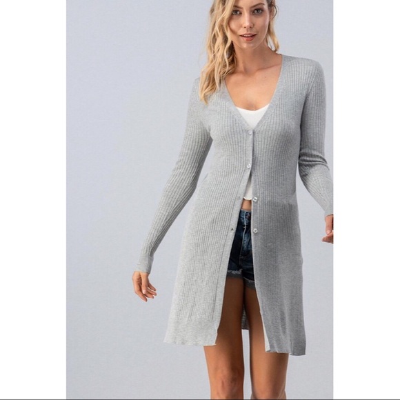 Long-Line Ribbed Cardigan - Picture 3 of 8